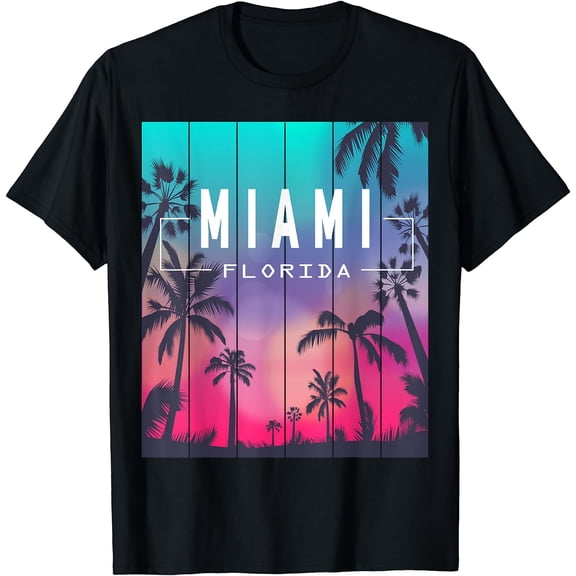 Miami Florida Sunset Shirt Women I Love Miami Beach Souvenir T-Shirt Black Large