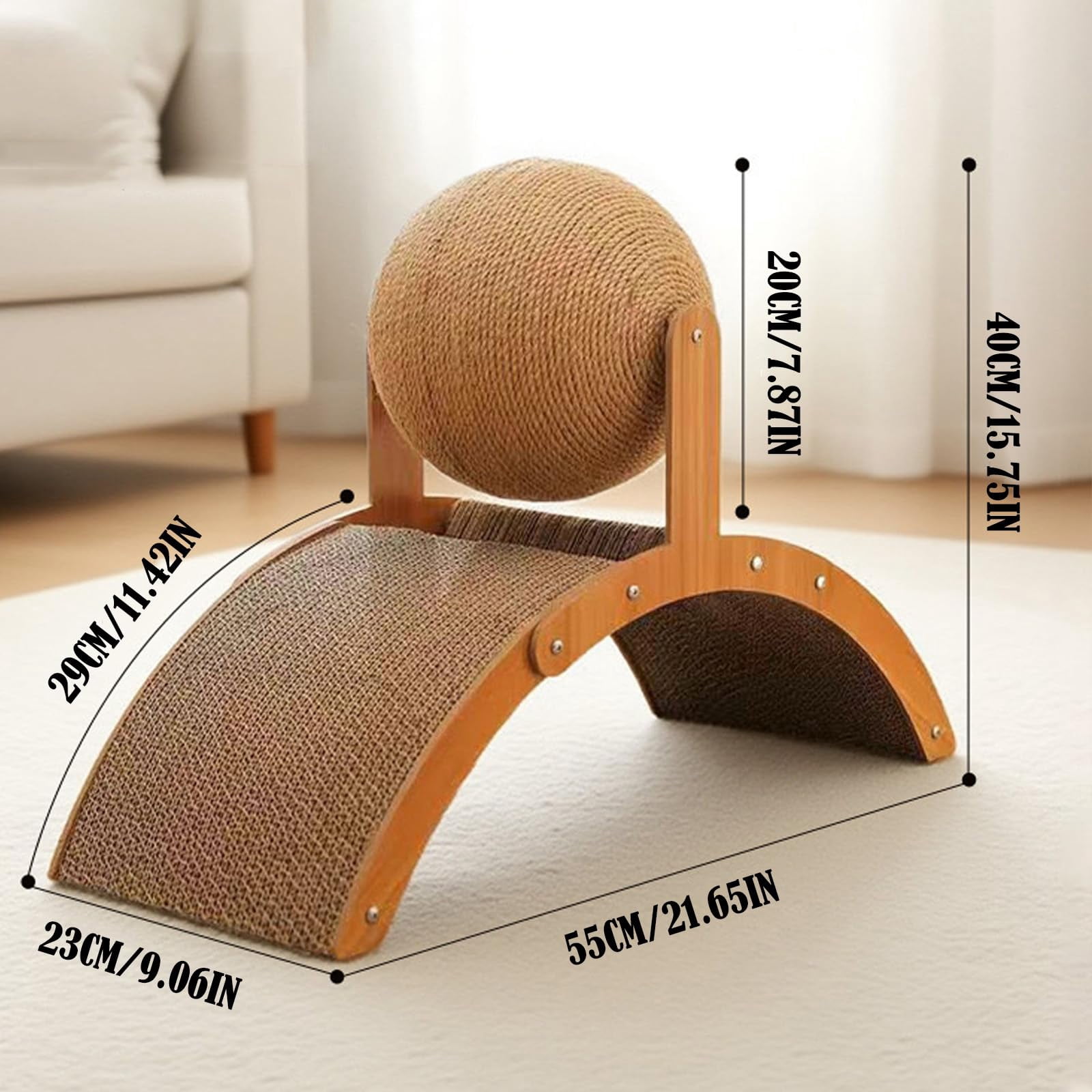 Cat Scratching Ball on Stand, 360° Rotating Sisal Ball on Solid Wood Stand, Interactive Scratching Toy for Indoor Cats