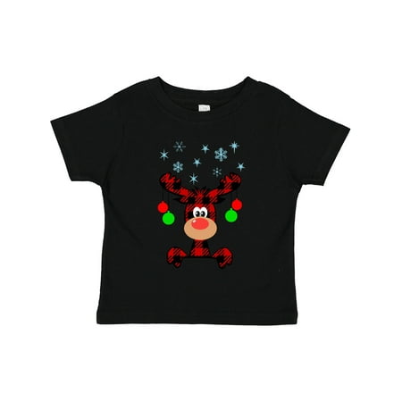 

Inktastic Cute Flannel Reindeer with Christmas Bulbs and Snowflakes Gift Toddler Boy or Toddler Girl T-Shirt