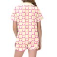 thumbnail image 4 of Unisex Kids Pajamas 2 Piece Set Short Sleeve Silky Button Down Sleepwear Loungewear Heart Printed Pajamas Short Sleeved Button Top Shorts Home Pajamas Set, 4 of 4