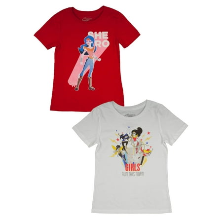 DC Comics She-Ro Graphic T-Shirts, 2-Pack Set (Little Girls & Big