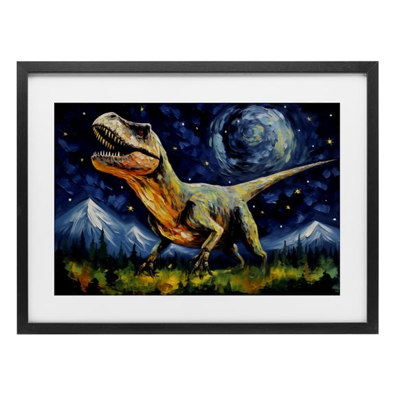 Stupell Industries Dinosaur In Field with Mountains Black Framed Print Under Glass, design by Creative Studio, 14 x 20