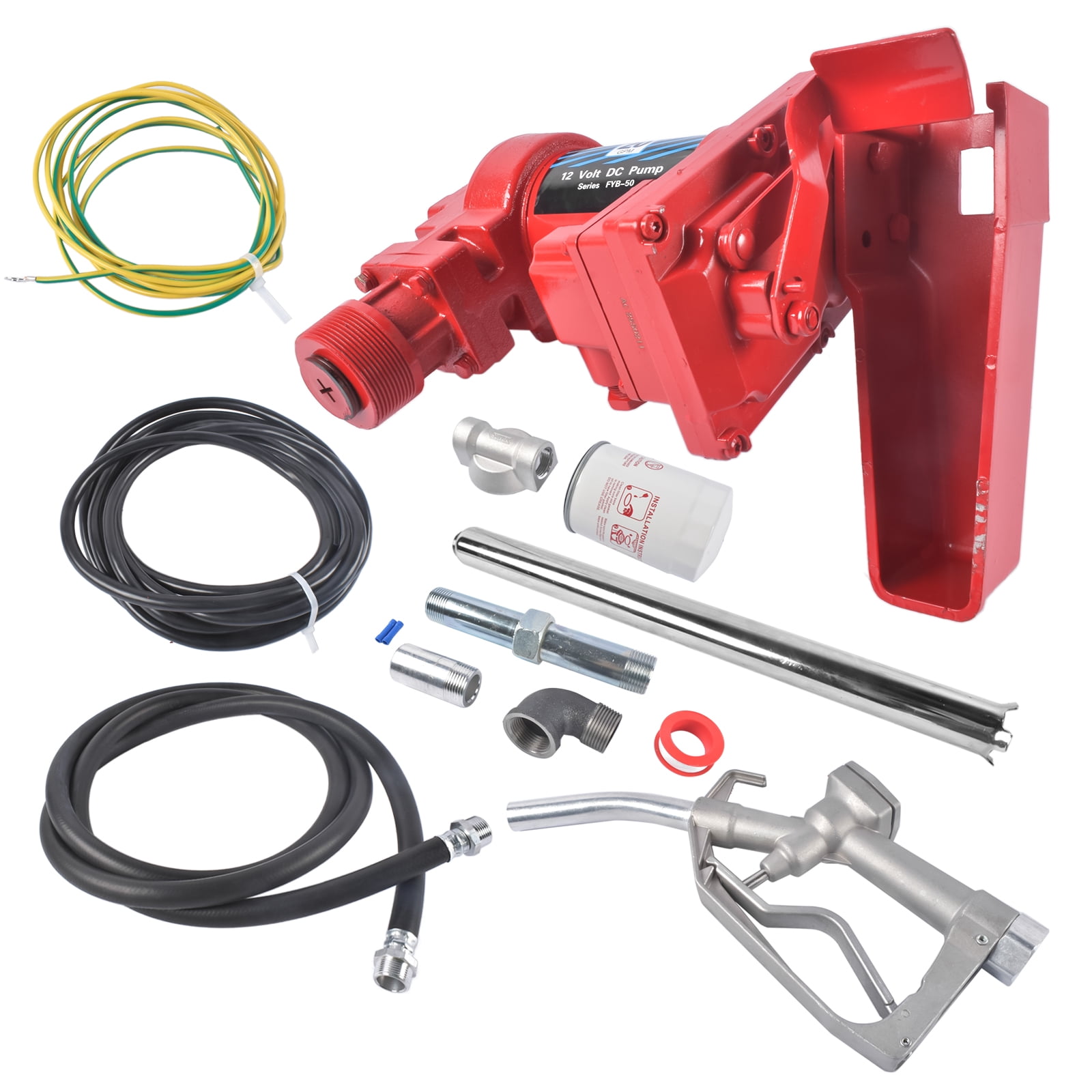 Mustrod High Flow 20 GPM Cast Iron Fuel Transfer Pump 12V w/ Manual Nozzle for Gasoline Diesel Kerosene
