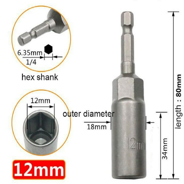 Lefu 1PCS 80mm Longueur 1/4" Hexagonale Écrou à Percussion Mèches