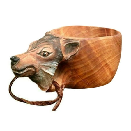 

Ornament Camping Decoration Wooden Bowl Coffee Cup Animal Water Cup Wooden Mug Animal Shape Hand Carved Cup WOLF