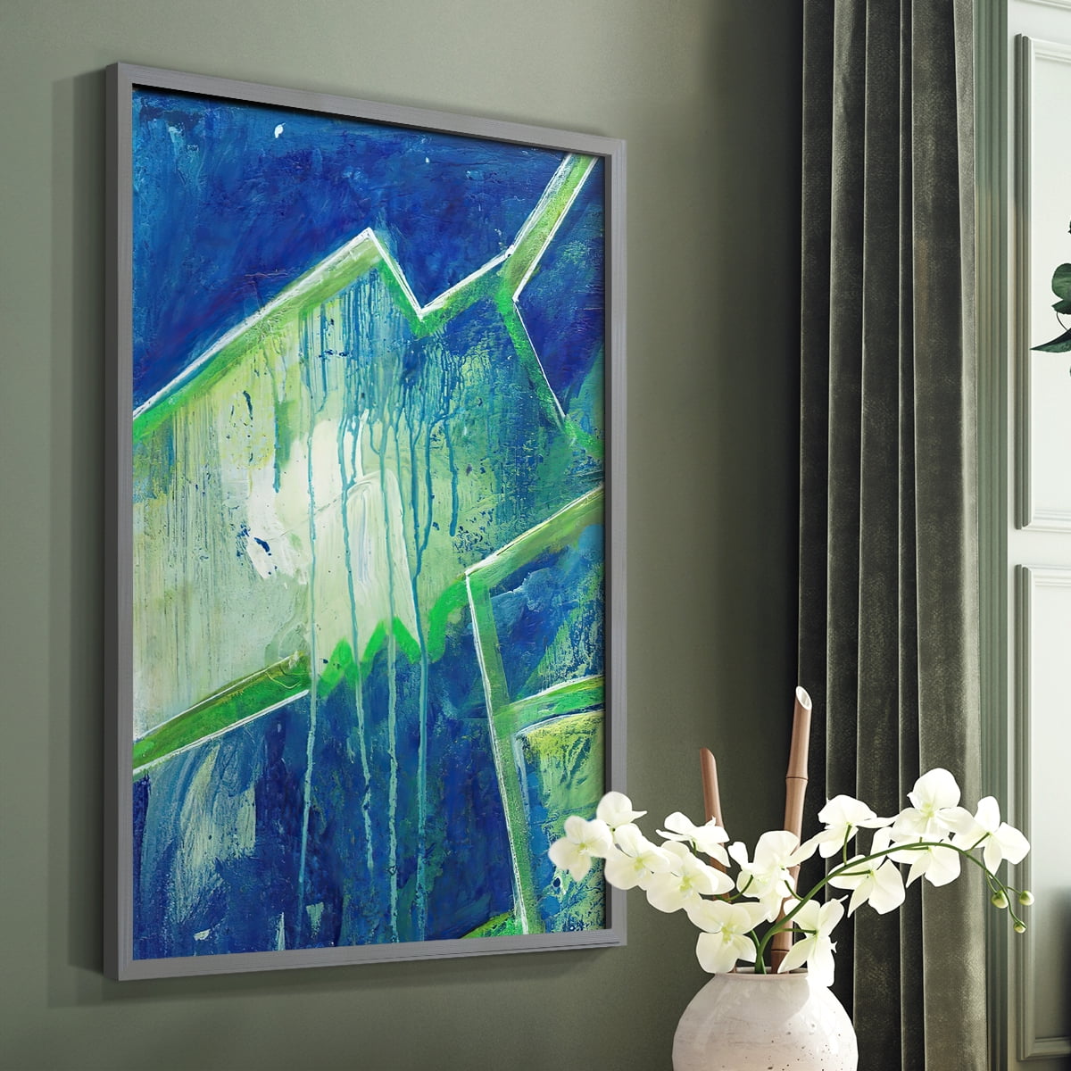 Geometric in Cool V Framed Print in Gray Solid Wood Framed Print No Nail Hanging