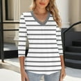 thumbnail image 6 of CHGBMOK 3/4 Length Sleeve Blouses for Women Striped V Neck Tunic Tops Casual Basic Shirts Loose Fit Tops, 6 of 6