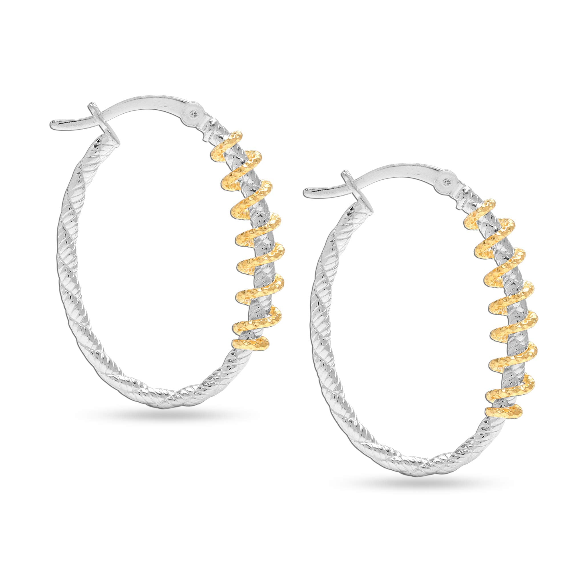 LeCalla 925 Sterling Silver Jewelry Three Tone Diamond Cut Design Hoop Earring for Women and Teen 30MM