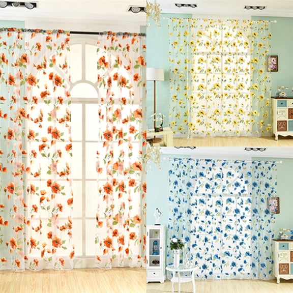 Ayyufe Romantic Bedroom Window Flower Pattern Sheer Curtain Drape Room Divider Home Decor
