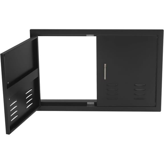 Miumaeov Outdoor Kitchen Doors, Double BBQ Access Door Black, BBQ Island Doors for Grilling Station, Outside Cabinet (Black with Vents)