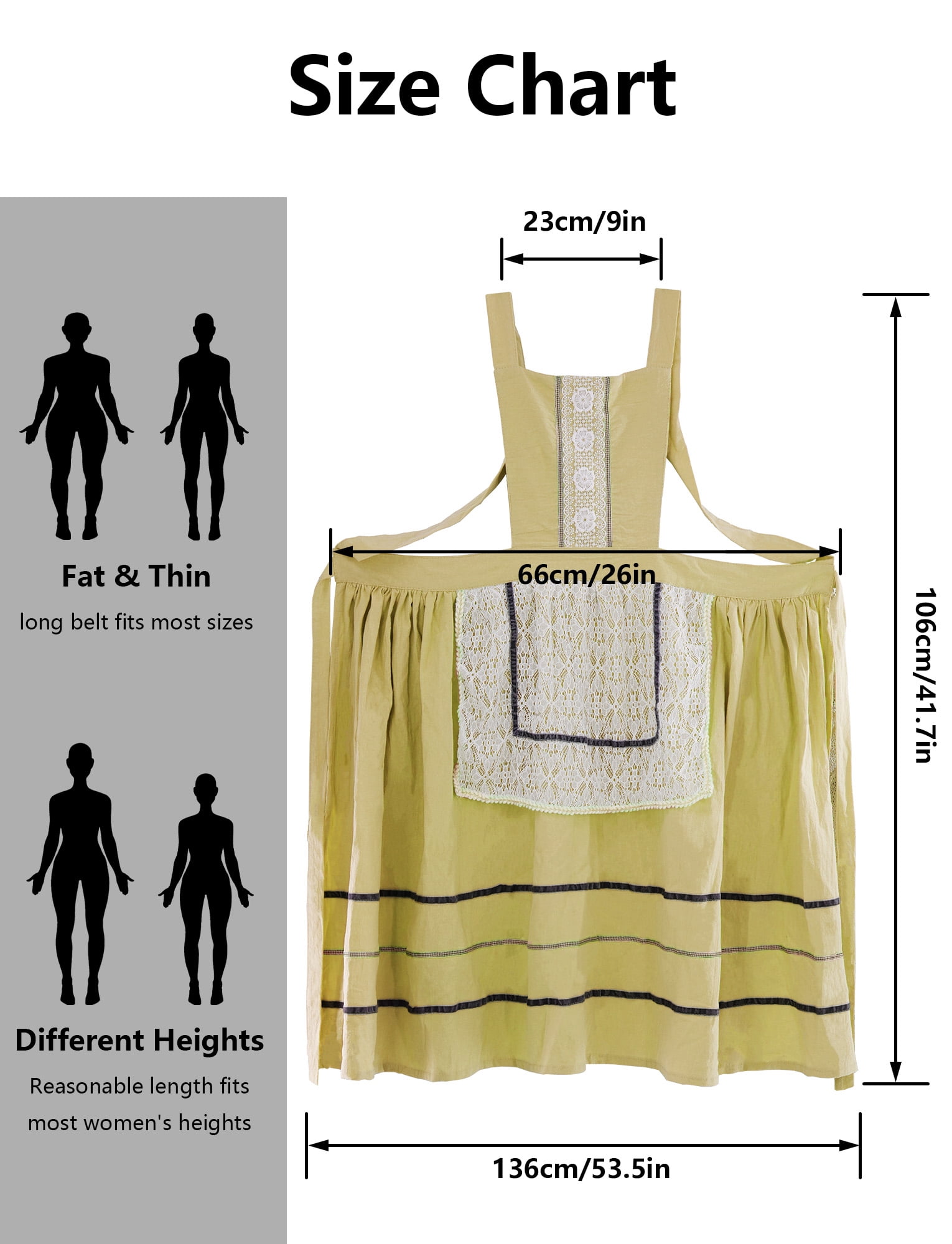 FEOYA Cooking Apron for Women Cotton Apron Pinafore Aprons Lace Cute aprons Dress Loose Smock for Kitchen Gardening Chef Baking Art Painting Yellow