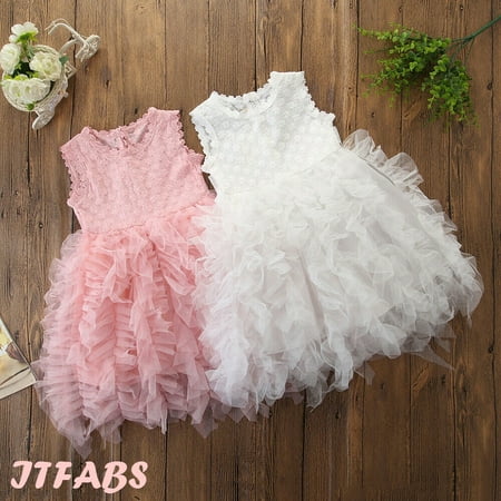 Floral Girls Princess Christening Fancy Dress Toddler Party Costume Tulle Wedding Birthday Tulle Tutu Dress 1-6Y