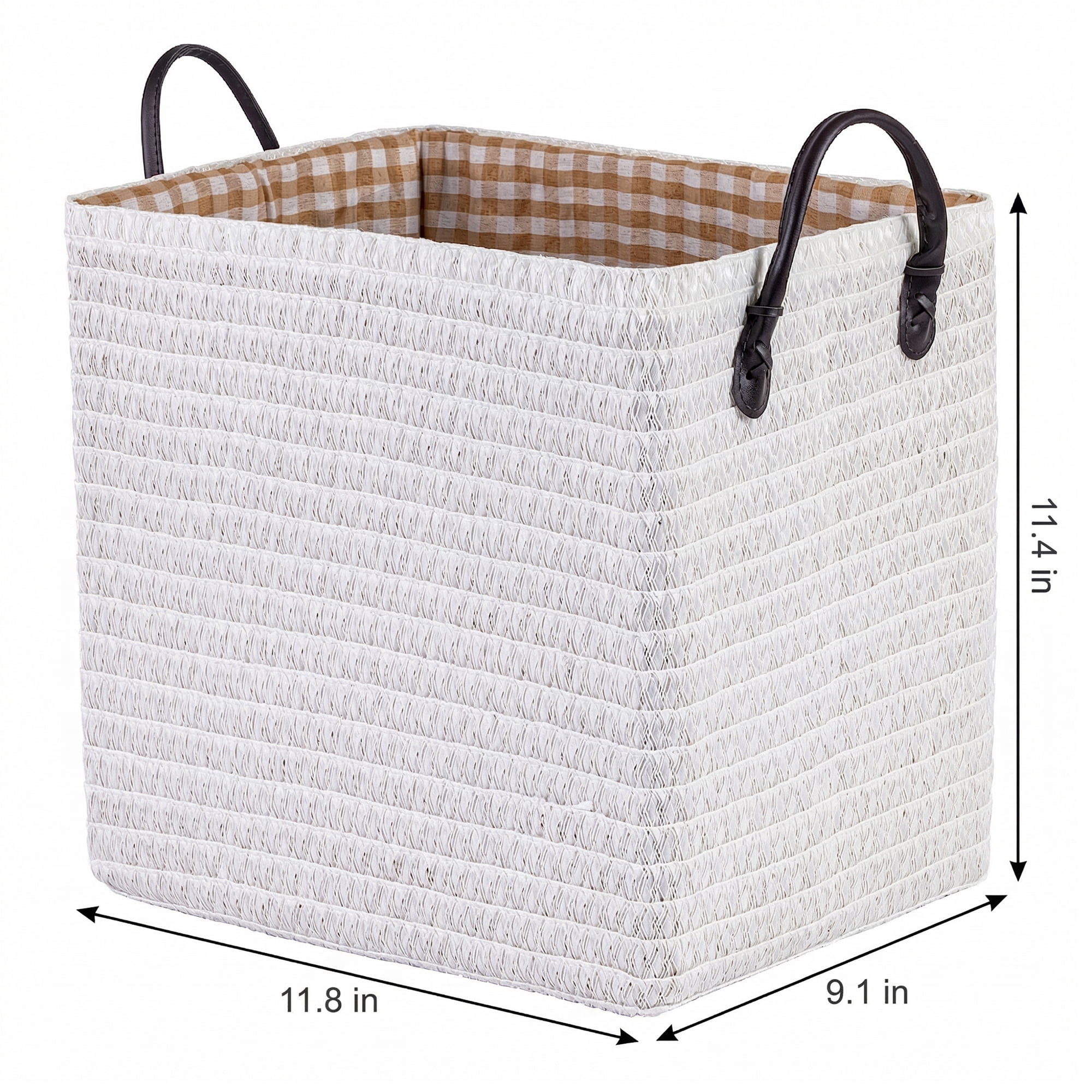 Unique Bargains Compactable Woven Storage Basket Storage Bin White 11.8*9.1*11.4in