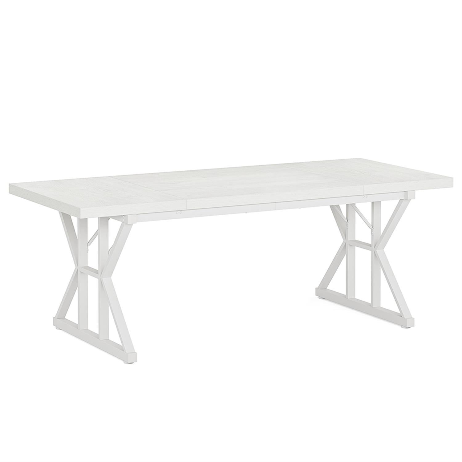 Demi Bonn 71" Farmhouse Dining Table, Wood Rustic Kitchen Table for 6 People, Large Rectangular Dinner Table for Dining Room, Home Office, Living Room Furniture, White