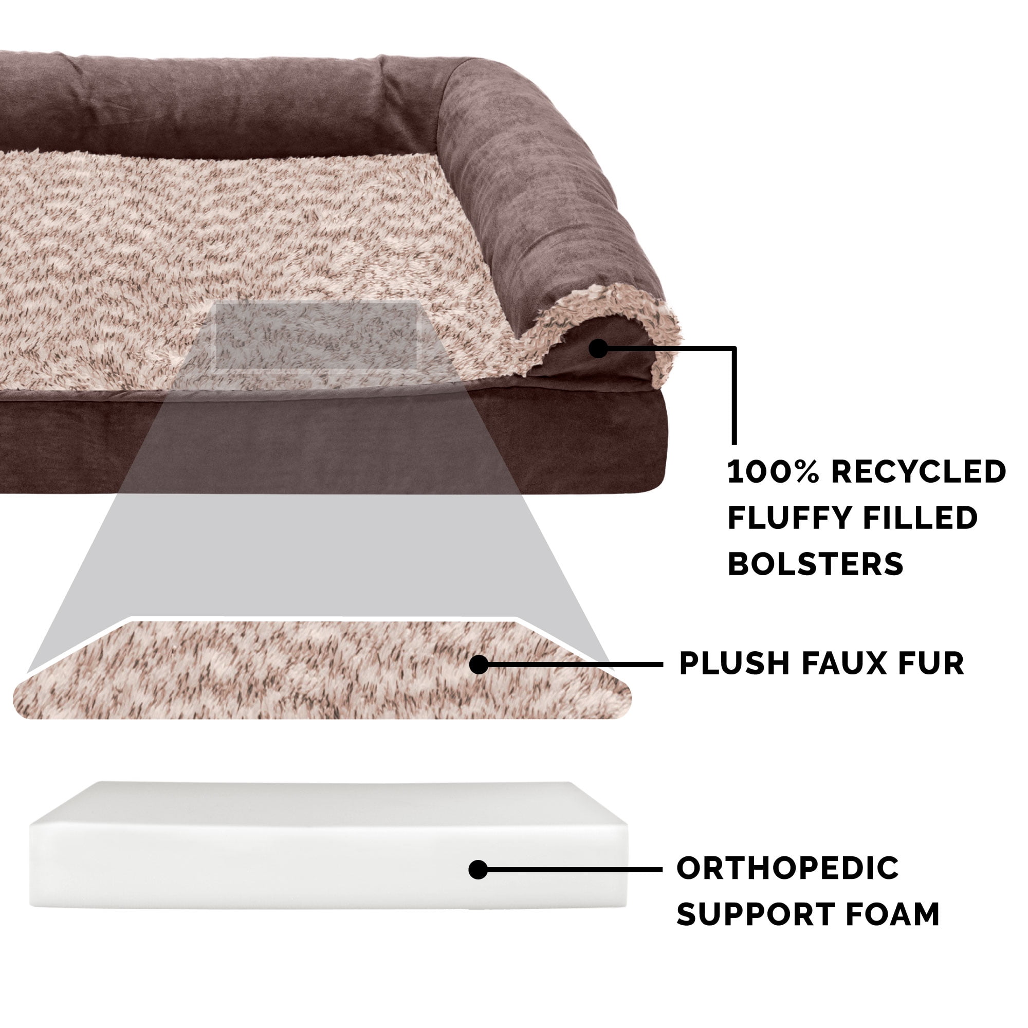 FurHaven Two-Tone Faux Fur & Suede Full Support Orthopedic Sofa Pet Bed for Dogs & Cats - Large, Espresso