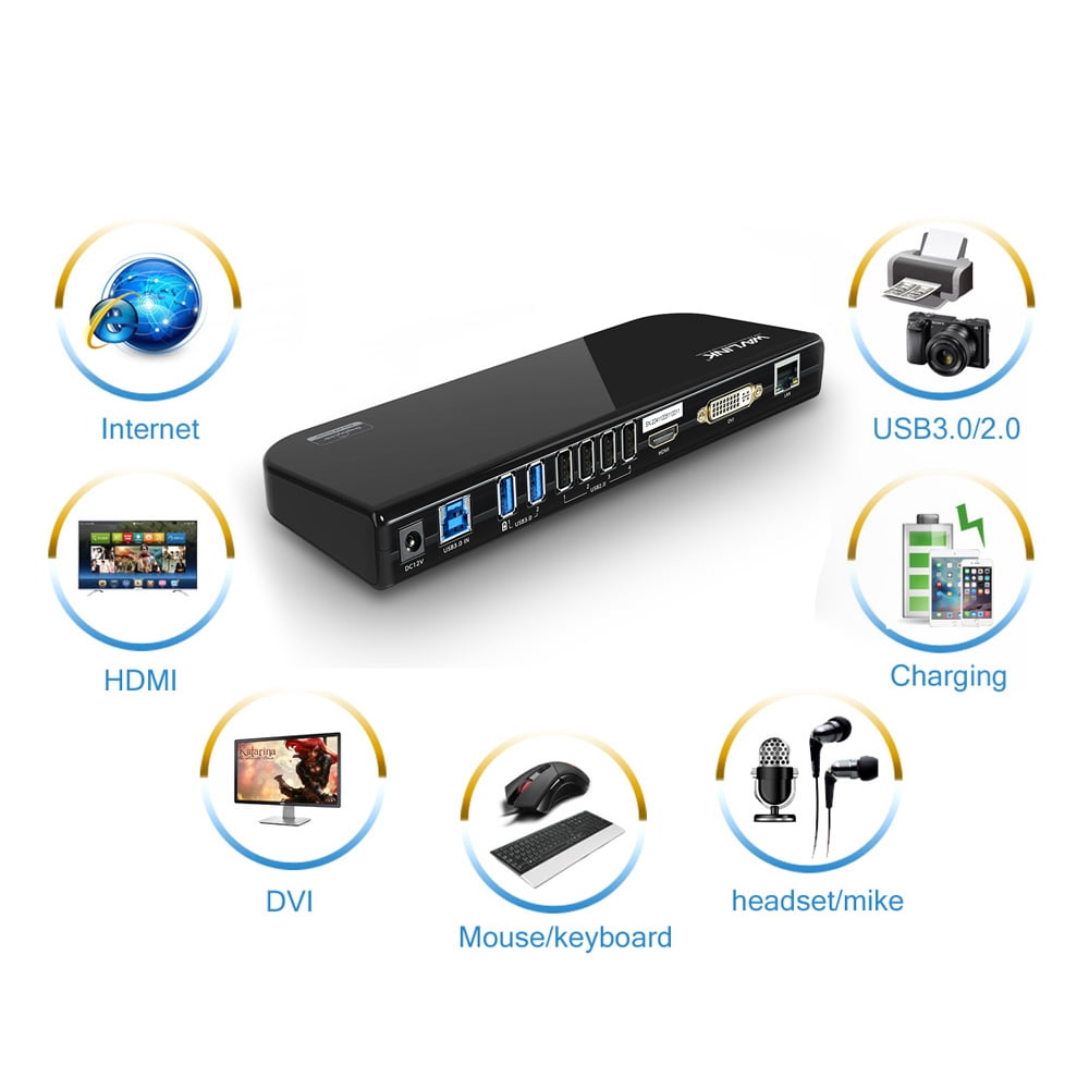 WAVLINK USB 3.0 and USB C Universal Laptop Docking Station Dual Monitor with HDMI & DVI/VGA with Gigabit Ethernet, 6 USB Ports, Audio for Laptop, Ultrabook and PCs, Compatible with MacBook Neo