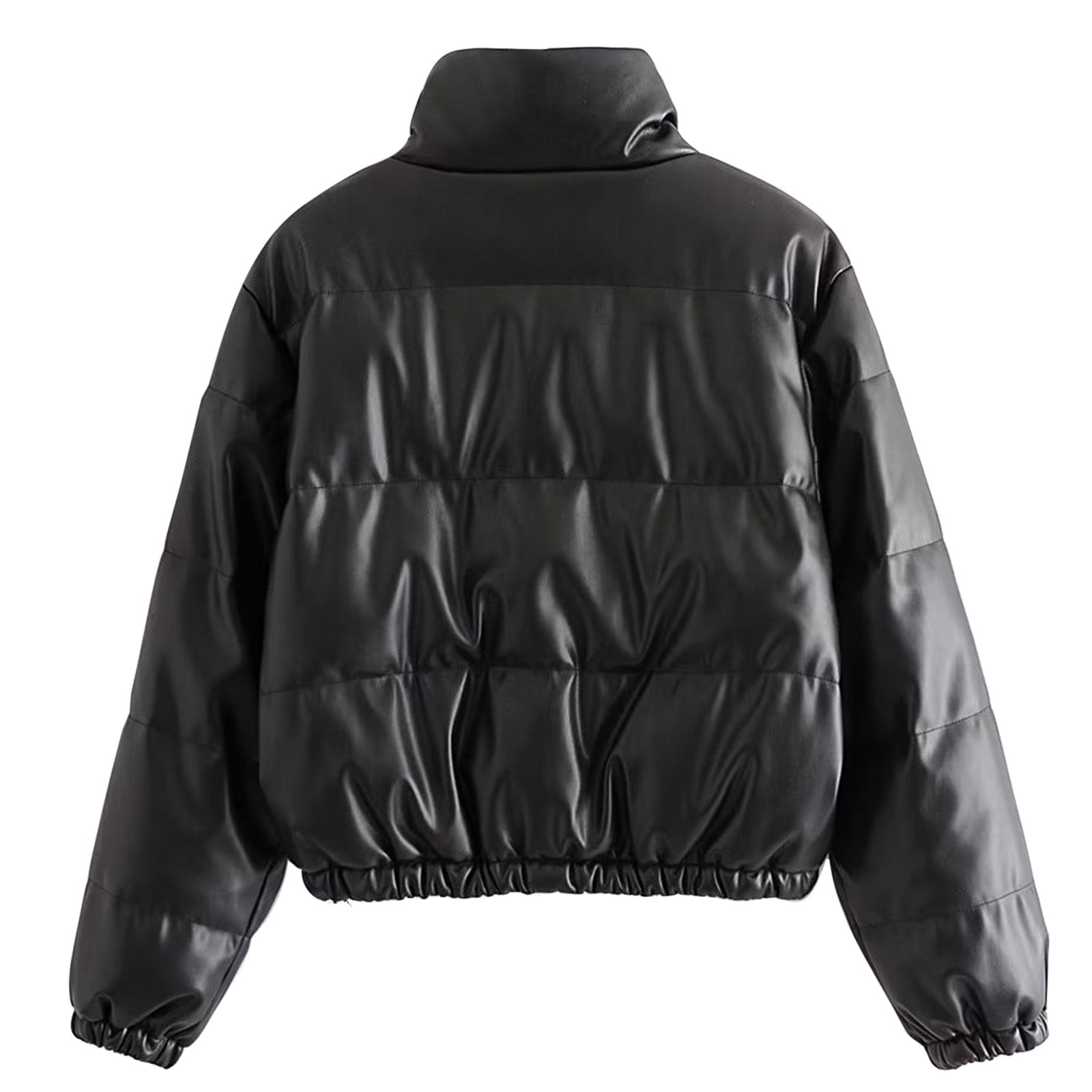 Hfyihgf Women's Faux Leather Puffer Jacket Zip up Padded