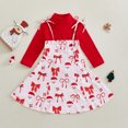 thumbnail image 2 of Okbabeha Kids Toddler Little Girl Christmas Dress Ribbed Sweater Tops+Graffiti Overall Skirt Set Teen Girl Big Girl Xmas Outfits, 2 of 7