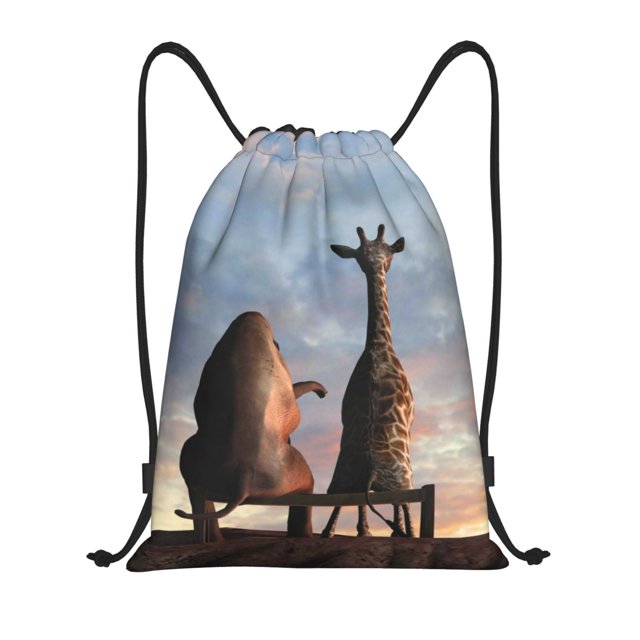 Fotbe Elephant Giraffe Bolsa Mochila con Cordón Estampada, Bolsa de Gimnasio Deportiva, Bolsa Cinch, Bolsa con Cordón para Hombres y Mujeres-Small