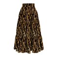 thumbnail image 4 of Women’s Elastic Waist Tiered Maxi Skirt with Leaf Print and Side Pockets Lightweight Flowy A-Line Skirt for Casual Wear Light Brown M, 4 of 5