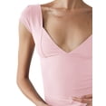 thumbnail image 4 of QAFOPEH Women Low-Cut V Neck Short Sleeve Solid Color Slim Cropped Top, 4 of 7