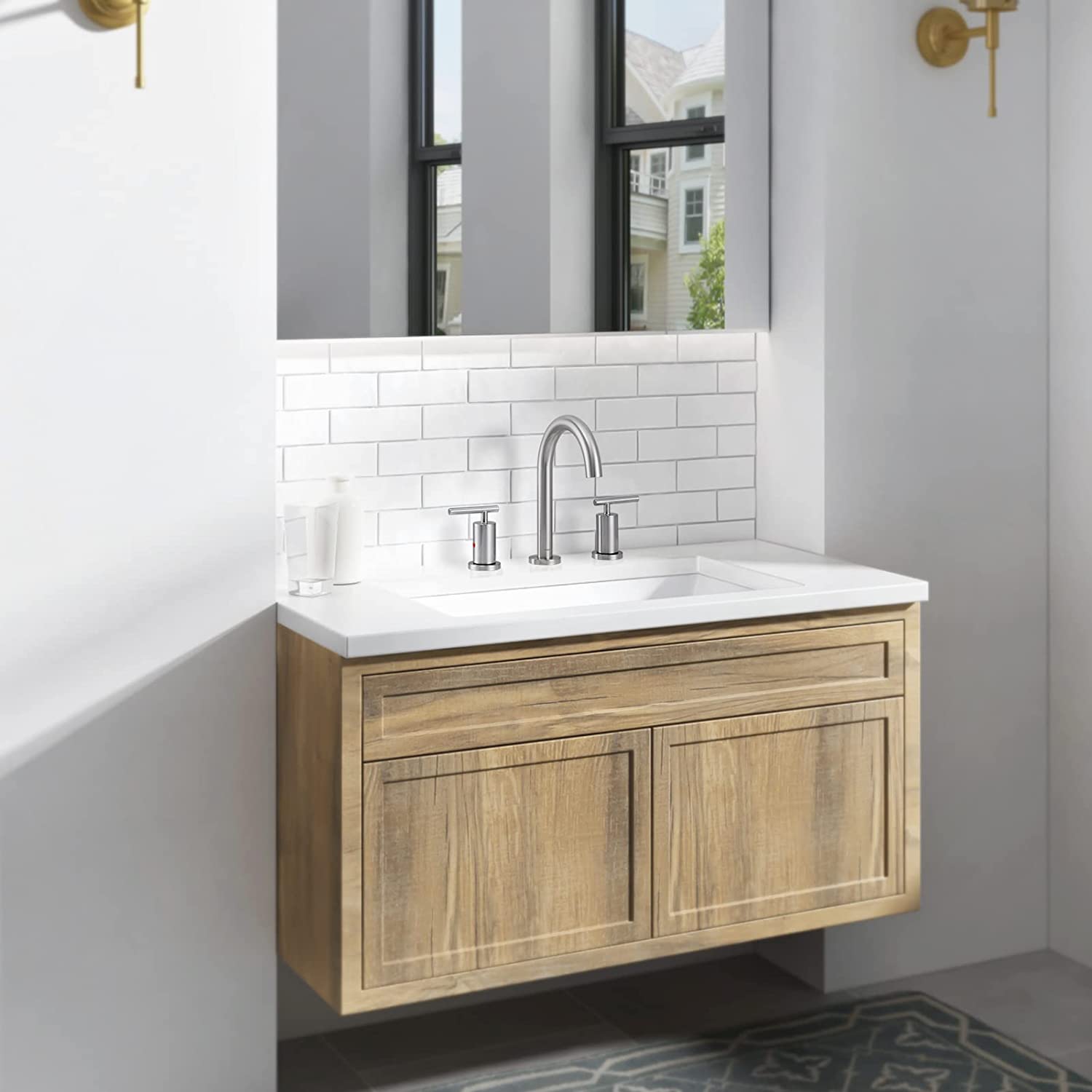 PARLOS 2-Handle Widespread 8 inch Bathroom Sink Faucet 3 Hole with cUPC Faucet Supply Lines, Brushed Nickel
