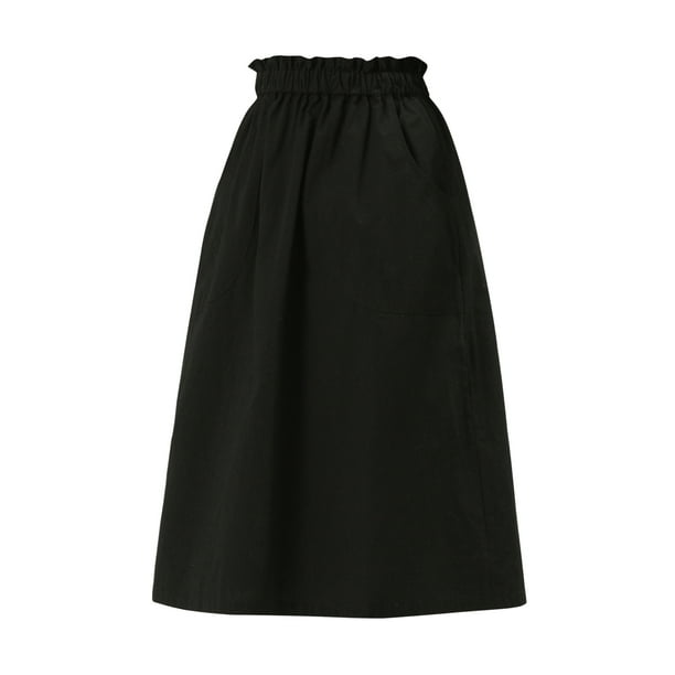 Falda De Algodón Allegra K Vintage Campesina Con Cintura Elástica Negro XL