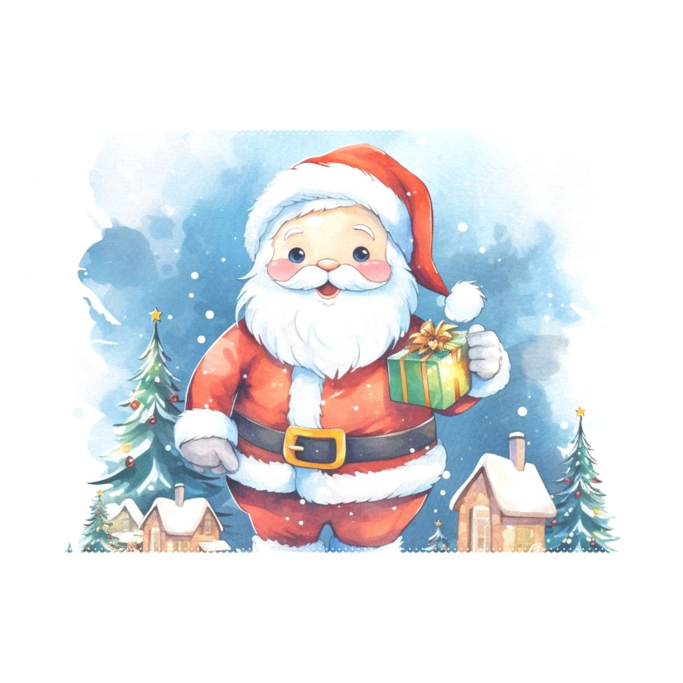 Christmas Santa Claus Trees Houses 12×18 inch Placemats Heat Resistant Washable Foldable Rectangular Placemats Set Decoration Indoor Outdoor for Kitchen Dining Table 6PCs