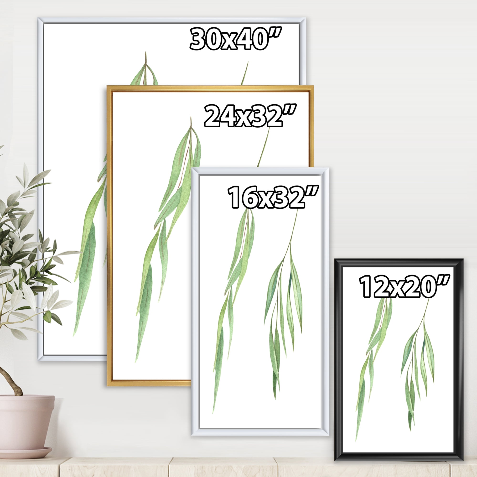 Designart 'Two Willow Branches On White' Farmhouse Framed Canvas Wall Art Print