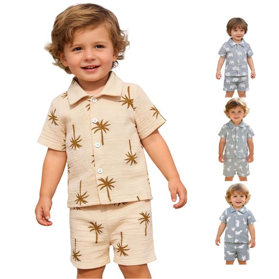 WhouRiu Boys Casual Outfits Short Sleeve Button Up Shirts And Shorts Sets Baby Summer Beach Clothes
