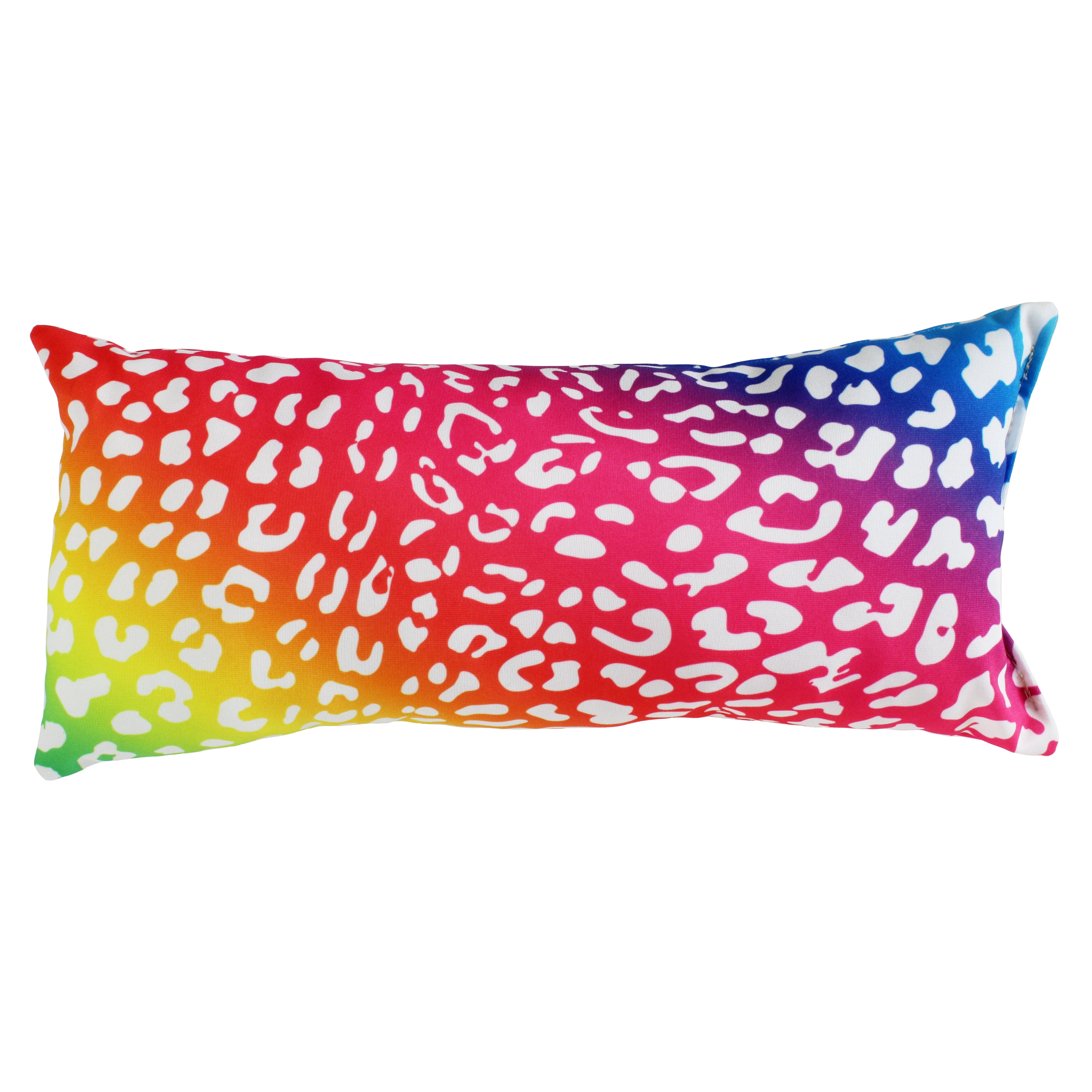 Everything Comfy Leopard Print Decorative Pillow, 16x6 Inch, Rainbow Gradient/White,