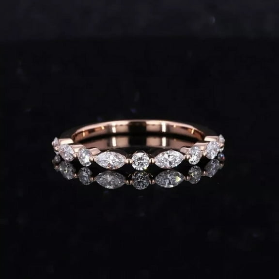 1CT Marquise & Round Cut Lab Created Diamond Wedding Band RIng 14k Rose Gold Plated Sterling Silver