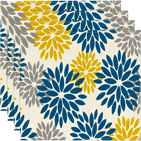 ACDANC Navy Blue Dahlia Floral Summer Placemats Set of 4,12x18" Seasonal Spring Table Mats for Party Kitchen Dining Decoration