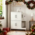 thumbnail image 3 of HOOBRO Litter Box Enclosure, Litter Box Furniture with Storage, 2-in-1 Hidden Cat Furniture with Shelf, 2 Dangling Plush Balls and 1 Toy Ball, Large Wooden Cat Washroom, White WT78MW01, 3 of 10
