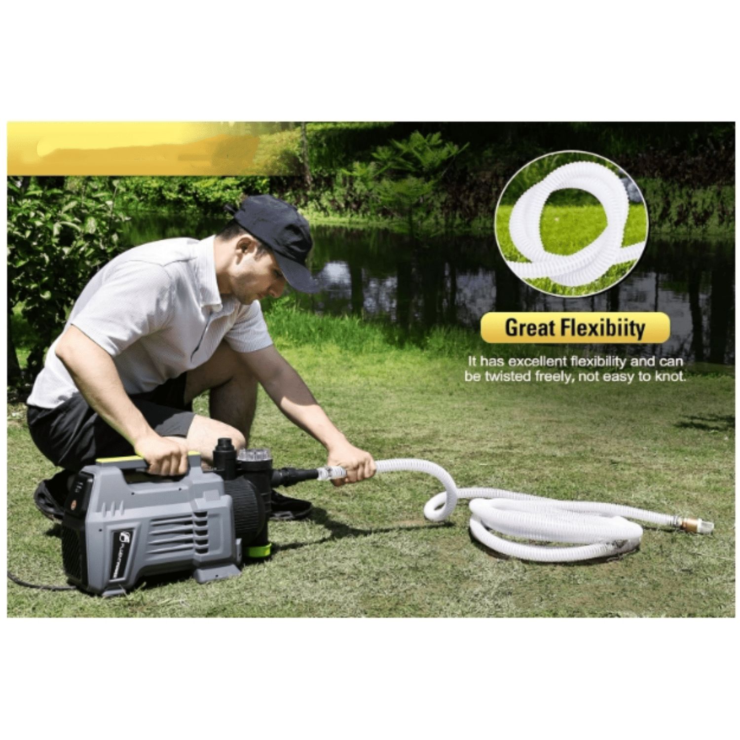 23FT x 1" Suction Hose Kit with Brass Fitting Check Valve and NPT 1" Thread, Water Intake Hose Set, Aspiration Hose for Well Shallow Sprinkler Garden Booster Pump, White