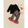 thumbnail image 4 of Biekopu Toddler Girl Valentine’s Day Outfits, Long Sleeve Love Letter Print T-Shirt + Leopard Flare Pants Set, 4 of 9