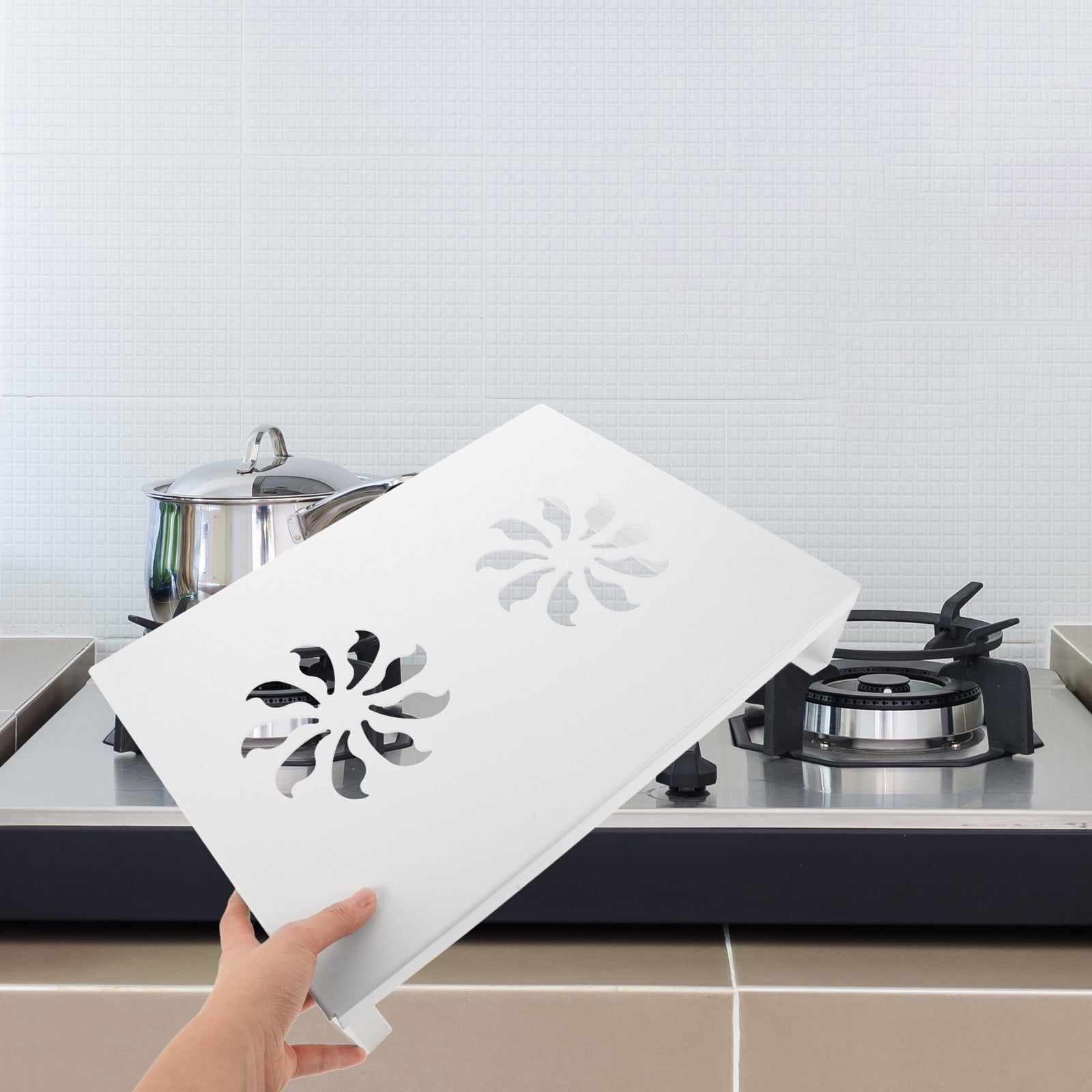 HOMEMAXS White Gas Stove Rack for Kitchen Cooker Cap Set with Wok Ring and Protective Cover 6.5 inches