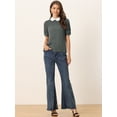 thumbnail image 2 of Blusa De Manga Corta Con Cuello Peter Pan En Contraste Vintage Para Mujer Gris XS, 2 of 5