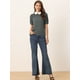 thumbnail image 2 of Blusa De Manga Corta Con Cuello Peter Pan En Contraste Vintage Para Mujer Gris S, 2 of 5