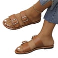 thumbnail image 2 of Beach Shoes, Sandals Wide Feet, Wide Width Sandals for Women, Sandals Women Sole & Earth Womens Sandals | Leather Studded Double-Buckle Slides Women Dress Shoes for Women, Brown 6, 2 of 7