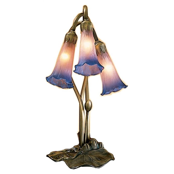 Meyda Tiffany 14670 Pink/Blue Pond Lily - 3 Light Accent Lamp Mahogany Bronze Finish with Pink/Mauve/Blue Glass