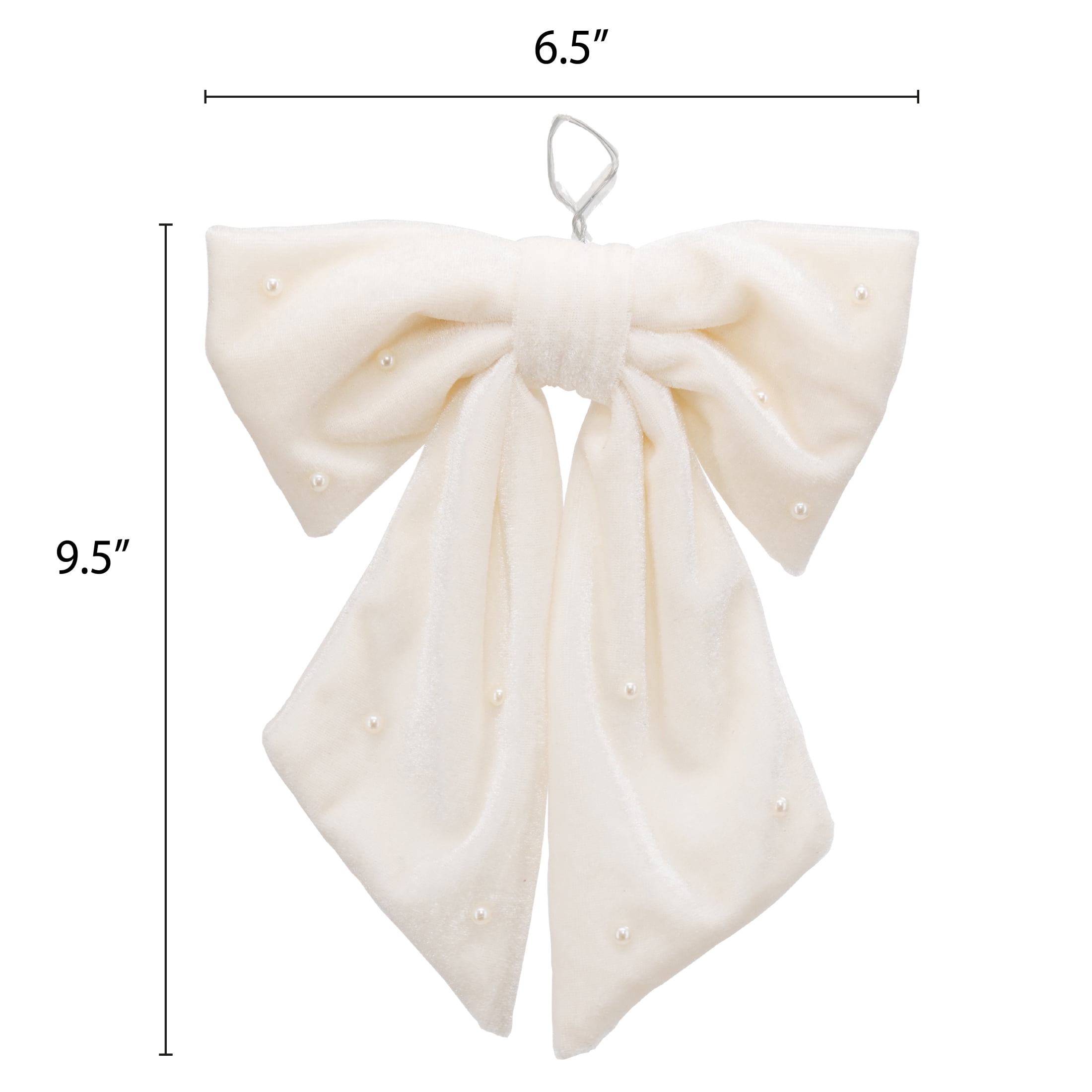 My Texas House White Beaded Velvet Decorative Christmas Bow, 7.5"