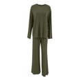thumbnail image 5 of Iyufng Womens Two Piece Sets Loose Round Neck Long Sleeve Tops Elastic Waist Wide Leg Pants Loungewear Sets, 5 of 7