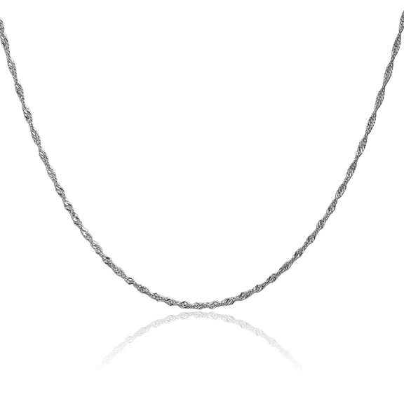 14K Solid White Gold 1.7mm Singapore Chain Necklace