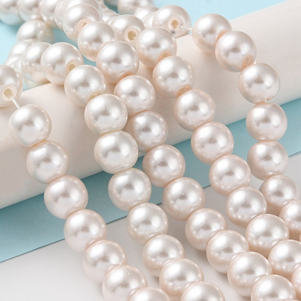 Baking Painted Pearlized Glass Pearl Round Bead Strands Old Lace 8mm Hole: 1mm 108~109pcs/strand 31.10~31.50''(79~80cm)