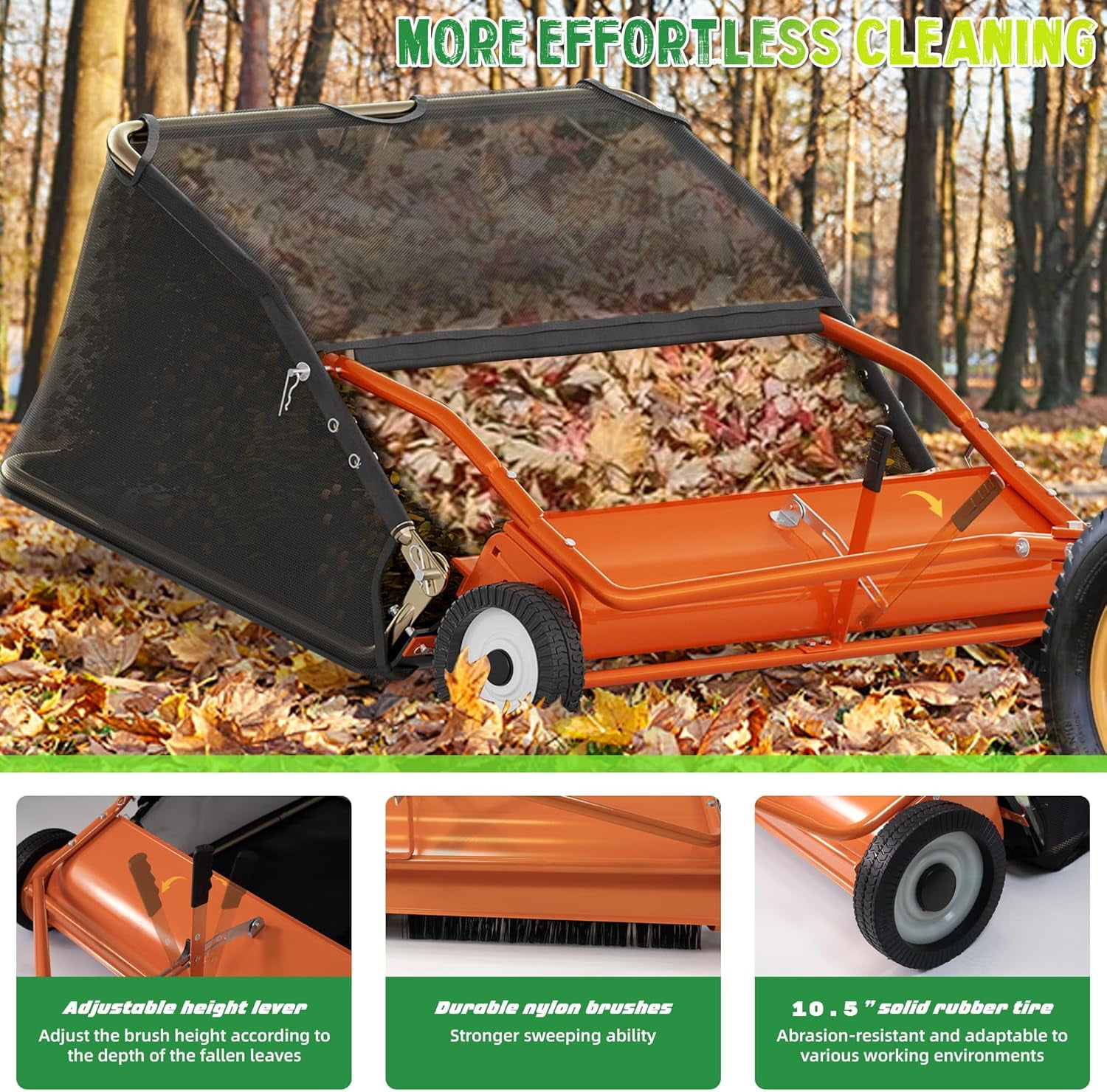 48" Tow Behind Lawn Sweeper Leaf Collector Sweeper for Lawn 25.16 Cu FT Capacity