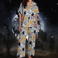 thumbnail image 5 of MuXiKeJi Clothes Oversize Fit Pumpkin Pattern Halloween Short Sleeve Long Pant Pajama Set, Soft Fabric Home Sleepwear Casual Indoor Daily Lounging for Ladies Women Loose Pumpkin Pajama Set, 5 of 7
