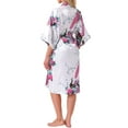 thumbnail image 3 of Womens Satin Robes Floral V-Neck 3/4 Sleeve Bride Bridesmaids Nightgown Peacock Print Bathrobe 2XL White, 3 of 5