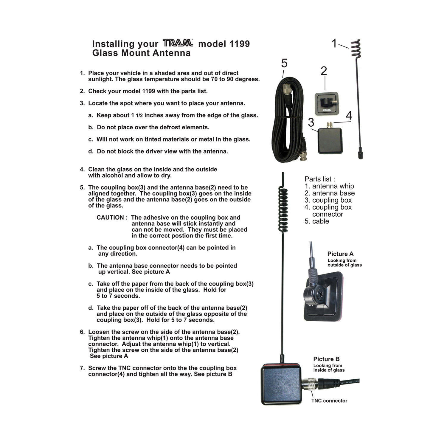Tram 25 MHz to 1,300 MHz Scanner Glass-Mount Antenna with RG58/U Cable and BNC Connector