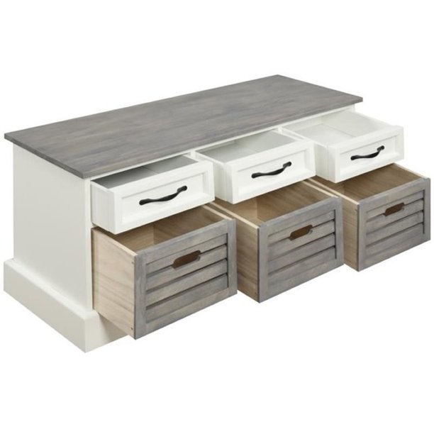 Bowery Hill 6 Drawer Storage Bench in White and Gray